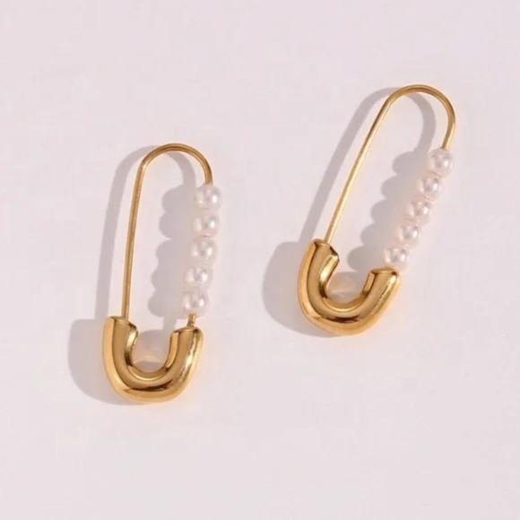 NEW 18K GOLD HOOP PEARL EARRINGS, BEAUTIFUL EARRINGS, CUTE EARRINGS. - Picture 4 of 6